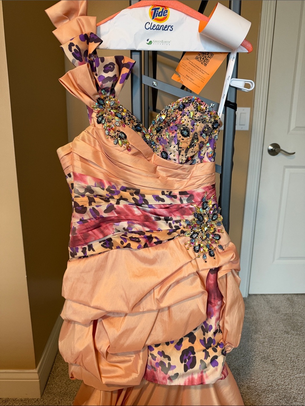 Vintage Peach and Purple Leopard Beaded Party Dress